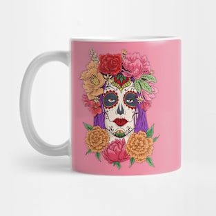 Beautiful Dia de los Muertos Girl with Roses Mug